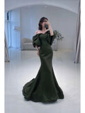 Mermaid Off The Shoulder Dark Green Long Prom Dress HZ1022