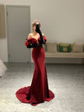 Mermaid Off The Shoulder Burgundy Long Prom Dress HZ1022
