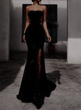 Mermaid Strapless Long Black Sequin Prom Dress HZ1022