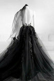 A line Long Black Tulle Lace Prom Dress HZ1022