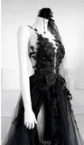 A line Long Black Tulle Lace Prom Dress HZ1022