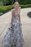 Beautiful Aline Spaghetti Strap Sleeveless Long Floral Prom Dress HZ1022