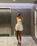Simple A line Strapless 18th Birthday Dresses White Birthday Outfits HZ1022