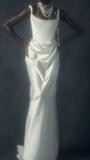 Vintage Mermaid Straps Long White Satin Backless Wedding Dresses HZ1022