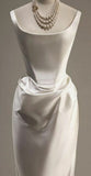Vintage Mermaid Straps Long White Satin Backless Wedding Dresses HZ1022