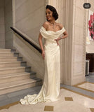 Vintage Mermaid Strapless Long White Satin Wedding Dresses HZ1022
