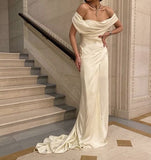 Vintage Mermaid Strapless Long White Satin Wedding Dresses HZ1022