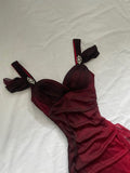 Beautiful A line Straps Ombre Red Long Chiffon Prom Dress HZ1022