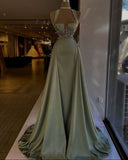 Beautiful Mermaid Sage Green Long Satin Prom Dress HZ1022
