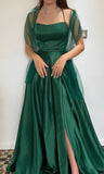 Beautiful A line Dark Green Long Silk Satin Prom Dress HZ1022