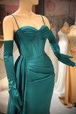 Elegant Mermaid Long Dark Green Spaghetti Straps Prom Dress With Ruffles HZ1022
