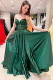 Elegant A line Floral Appliques Lace-Up A-Line Dark Green Prom Dresses HZ1022