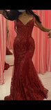 Mermaid Straps Dark Green Prom Dresses Sequin Formal Dress HZ1022