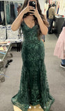 Mermaid Straps Dark Green Prom Dresses Sequin Formal Dress HZ1022