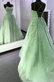 Light Green Prom Dresses Long A line Tulle Formal Evening Dress HZ1022