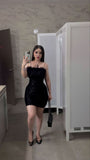 Simple Sheath Straps 18th Birthday Dresses Black Sequin Birthday Outfits HZ1022