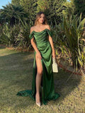 Sexy A-line Green High Slit Long Evening Prom Dresses HZ1022