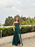 Sexy A-line Dark Green High Slit Long Prom Dresses HZ1022