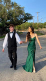Sexy Mermaid Spaghetti Straps Dark Green High Slit Long Prom Dresses HZ1022