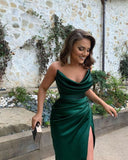 Sexy Mermaid Strapless Dark Green Slit Long Prom Dresses HZ1022