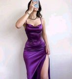 Sexy Sheath Straps Grape Slit Long Prom Dresses HZ1022