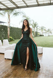 Sexy Sheath Strapless Satin Long Dark Green Prom Dresses HZ1022