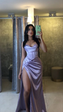 Mermaid Spaghetti Straps Floor Length Prom Dress With Slit 21st Birthday Outfit HZ1022