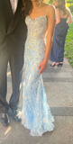 Mermaid Light Sky Blue Long Sequin Prom Dress 21st Birthday Outfit HZ1022