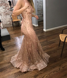 Mermaid V-Neck Long Prom Dress with Criss Cross Back 21st Birthday Outfit HZ1022