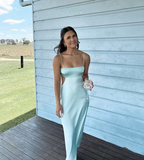 simple spaghetti straps long prom dress birthday outfit HZ1022