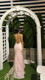 Sexy Mermaid Spaghetti Straps Sleeveless Lace Pink Prom Dress Birthday Outfit HZ1022