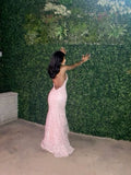 Elegant Mermaid Pink Lace Prom Dresses Formal Evening Dress HZ1022