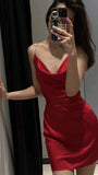 Simple Sheath Silk Satin Red 18th Birthday Dresses Birthday Outfits HZ1022