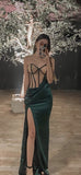 Simple Sheath Strapless Long Green Slit Prom Dress HZ1022