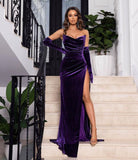 Sexy Sheath Strapless Long Grape Slit Prom Dress HZ1022