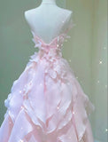 Princess Ball Gown Strapless Long Pink Prom Dress HZ1022