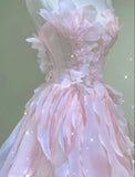 Princess Ball Gown Strapless Long Pink Prom Dress HZ1022