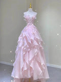 Princess Ball Gown Strapless Long Pink Prom Dress HZ1022