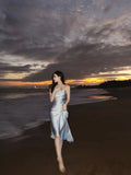 Modest A Line Strapless Light Sky Blue Backless Prom Dress HZ1022