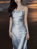 Modest A Line Strapless Light Sky Blue Backless Prom Dress HZ1022