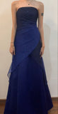 Vintage A line Strapless Navy Blue Long Prom Dress HZ1022