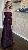 Vintage A line Spaghetti Straps Dark Burgundy Long Prom Dress HZ1022