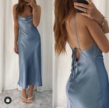 Modest Sheath Straps Light Sky Blue Backless Prom Dress HZ1022