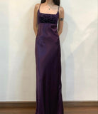 Vintage A line Spaghetti Straps Grape Long Prom Dress HZ1022