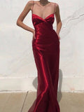Vintage Mermaid Spaghetti Straps Red Long Prom Dress HZ1022