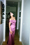 Modest Sheath Off The Shoulder Rose Pink Long Prom Dress HZ1022