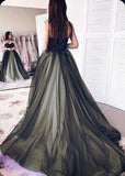 Vintage A Line Sweetheart Tulle Long Green Prom Dress HZ1022