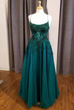 Simple Hunter Green Floral Lace Scoop Neck A-Line Prom Dress HZ1022