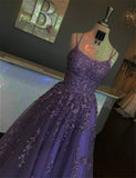 A Line Straps Neck Lilac Prom Dress Elegant Evening Gown HZ1022
