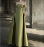 Simple A Line Straps Dark Green Satin Prom Dress HZ1022